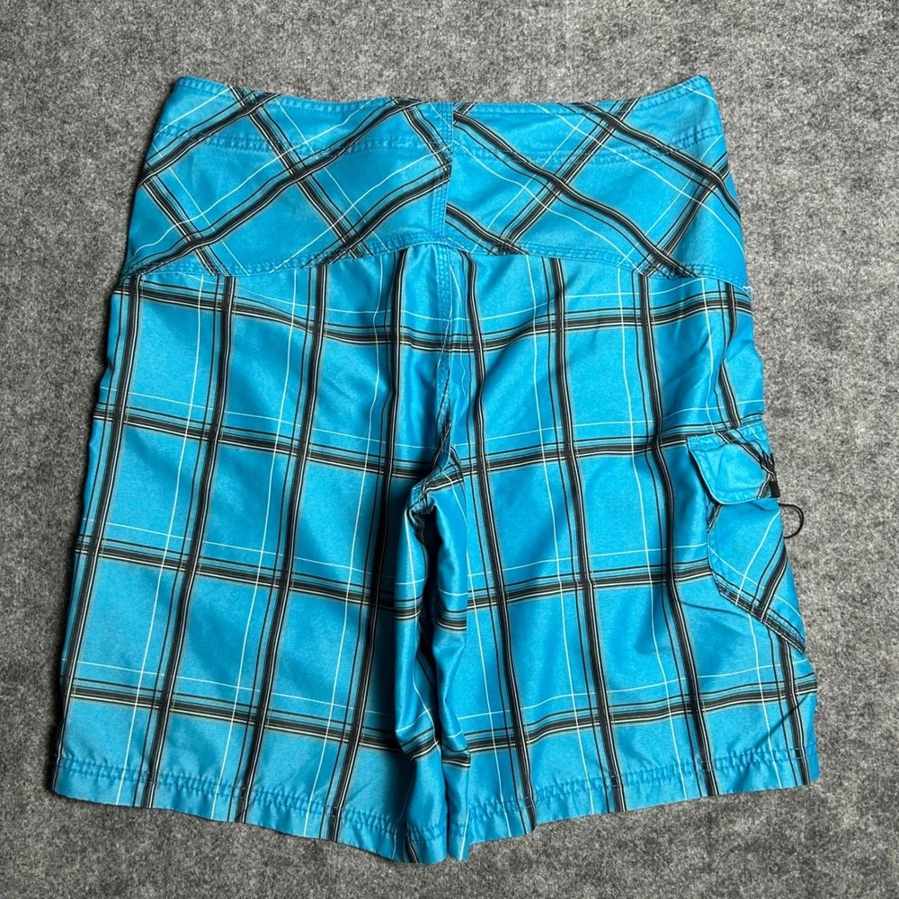 Hurley Plaid Board Shorts Blue Black Checkered Skater Surf Trunks Size 32